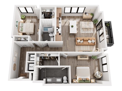 Floor plan for 2 beds, 2 baths, 1116 sqft